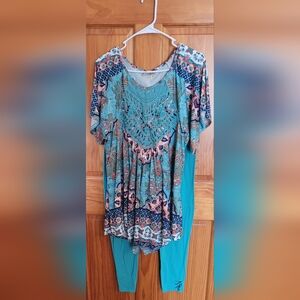 Womens Size XL One World 3-piece Tunic And Leggings Set